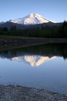 Mount Baker is reflected in the lake of the same name