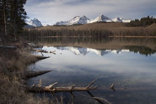 Mountain Reflection in smooth lake water Landscape mountain range