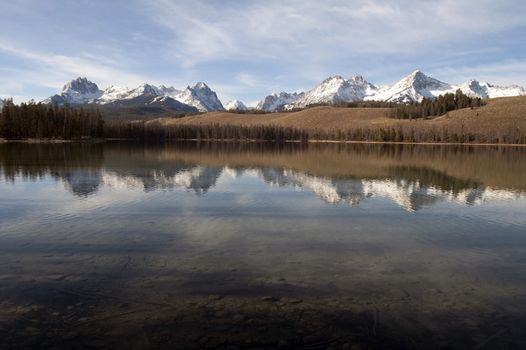 Mountain Reflection in smooth lake water Landscape mountain range