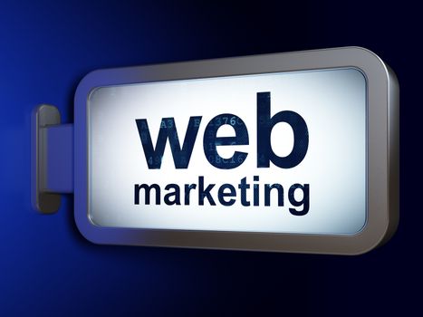 Web development concept: Web Marketing on advertising billboard background, 3d render