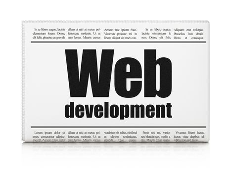 Web development news concept: newspaper headline Web Development on White background, 3d render