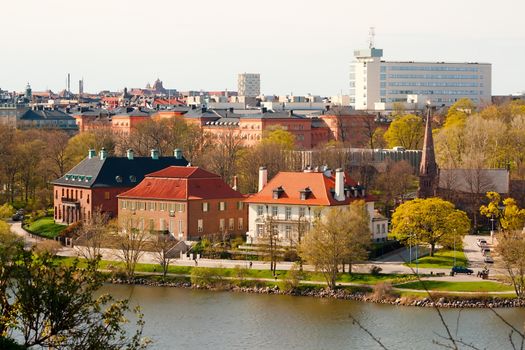 Rue Nobel in Stockholm and the promenade with beautiful houses