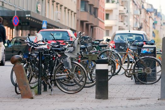 Bike parking on the street in Stockholm