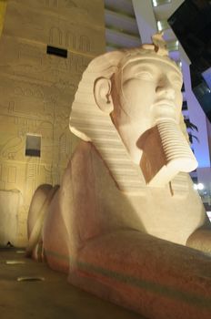 Las Vegas, Nevada Usa - September 10, 2013: Replica of Great Sphinx in front of Luxor Hotel and Casino, the most recognizable hotel on Vegas strip, because of its striking design.