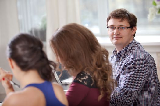 portrait of an high-school student studying in classroom