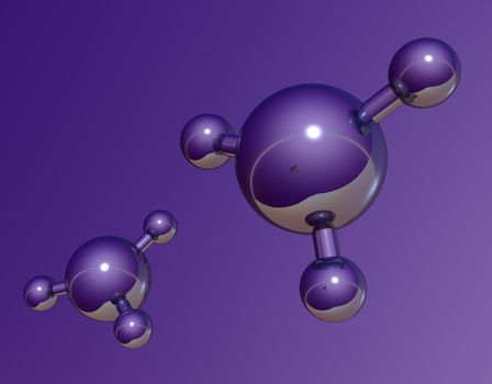 abstract molecule model on purple background - 3d illustration