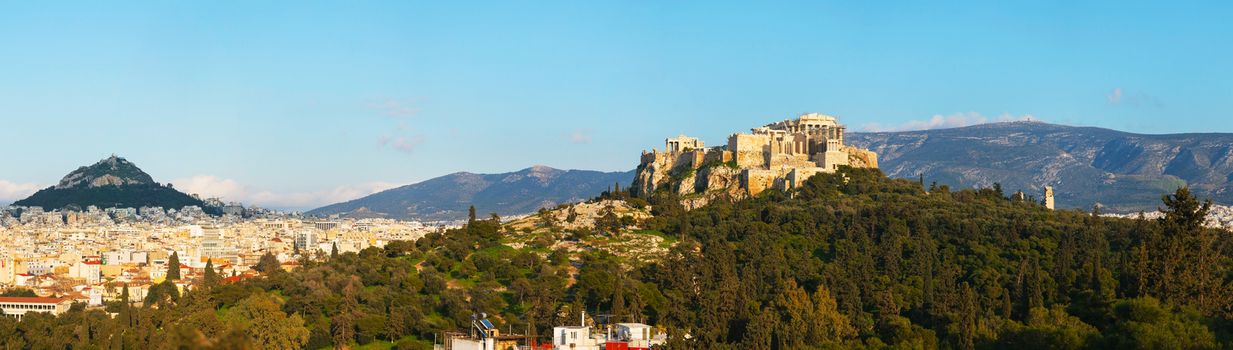 Panorama with Acropolis in Athens, Greece on a sunny day