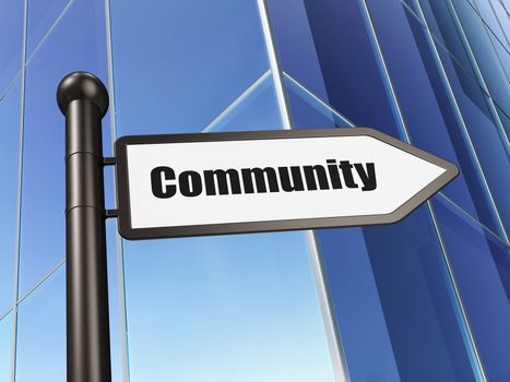 Social media concept: Community on Building background, 3d render