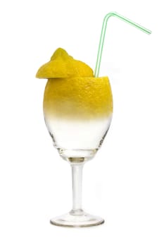 isolated stylized lemon glass with a straw