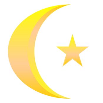 Golden star and crescent for islamic symbol in white background
