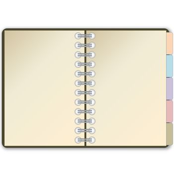 One open diary with bookmark in white background