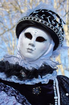 White person beautiful costume at the 2014 venetian carnival of Annecy, France