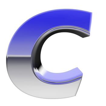 Chrome alphabet symbol letter C with color gradient reflections isolated on white. High resolution 3D image
