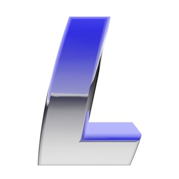 Chrome alphabet symbol letter L with color gradient reflections isolated on white. High resolution 3D image
