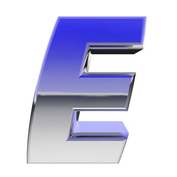 Chrome alphabet symbol letter E with color gradient reflections isolated on white. High resolution 3D image
