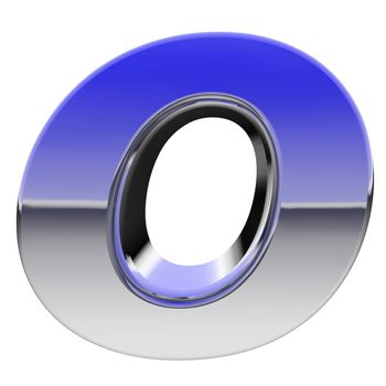 Chrome alphabet symbol letter O with color gradient reflections isolated on white. High resolution 3D image
