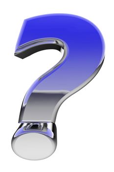 Chrome question mark with color gradient reflections isolated on white. High resolution 3D image