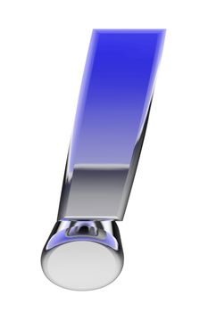 Chrome exclamation mark with color gradient reflections isolated on white. High resolution 3D image
