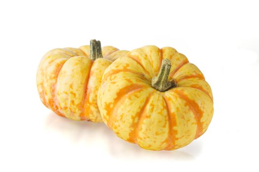 Two sweet lightning squash on white background.