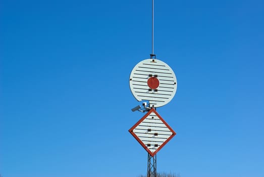 Naval navigation seamark beacon sign in a marina port