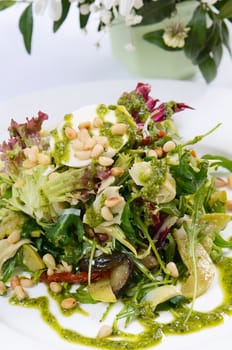 The salad with rucola and pine nuts