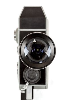 Old 8mm movie camera isolated on white background 