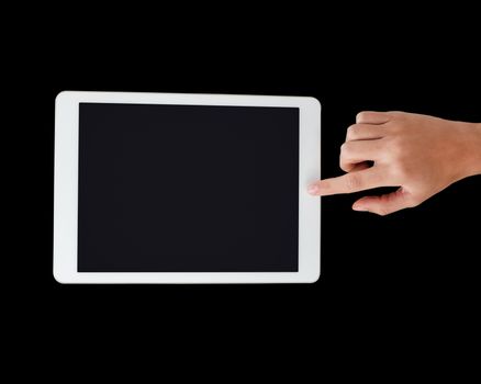 Finger pointing on tablet screen