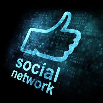 Like + social network on digital screen, 3d render