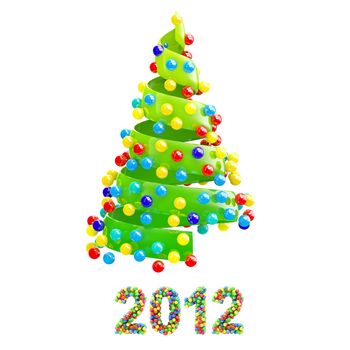 Christmas tree with colorful 2012 text on white background