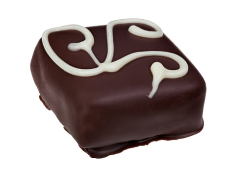 Candy made of dark chocolate with white pattern. File contains clipping path
