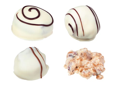 Candies made of white chocolate. File contains clipping path