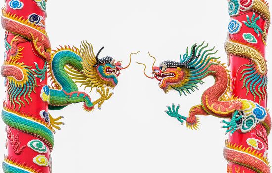 Colorful Dragon statue in Chinese style isolated on white