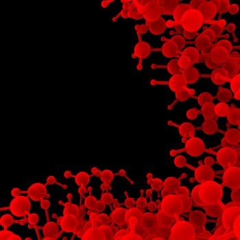 Red abstract molecule DNA on a black background