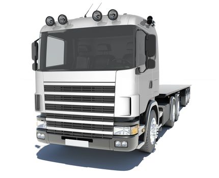 Truck with semitrailer platform. Isolated render on a white background