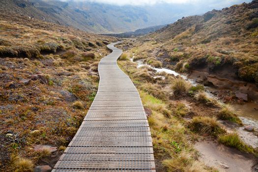 Public tramping track at Tongariro National Park in New Zealand