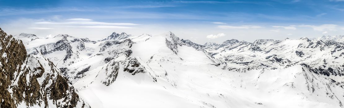 Panoramic view of Alps mountains with Grossglockner peak, Kaprun area, Austria