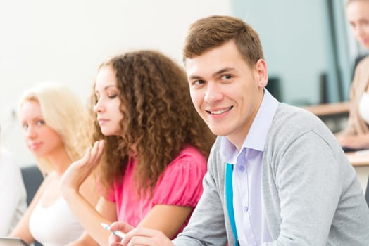 portrait of students in the classroom, teaching at the University of