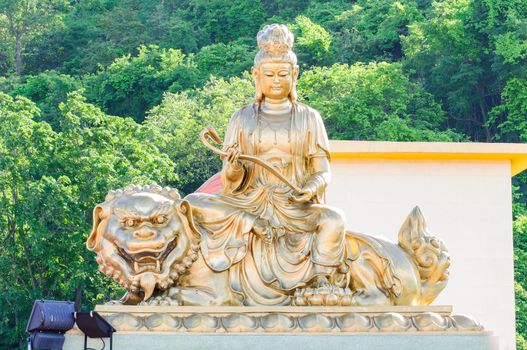 Statue of Guan Yin on His background