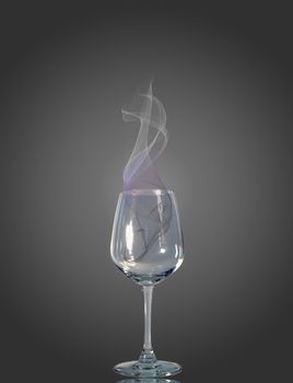 Glass of wine and smoke inside. With dark gray background.