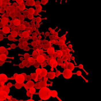 Red abstract molecule DNA on a black background