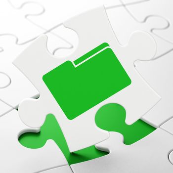 Business concept: Folder on White puzzle pieces background, 3d render