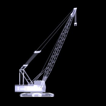 Crawler crane. X-ray render on black background