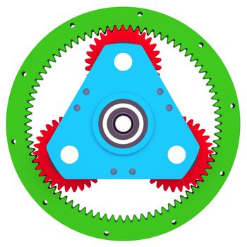 Mechanism of colored gears. Isolated render on a white background