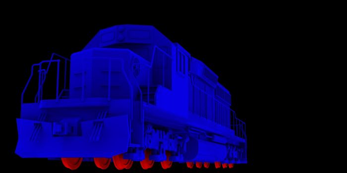 Lokomotiv. Blue hull and red wheels. Isolated render on a black background