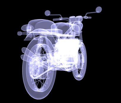 Motorcycle. X-Ray render isolated on black background