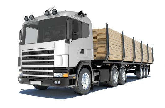 Truck transporting lumber. Isolated render on a white background