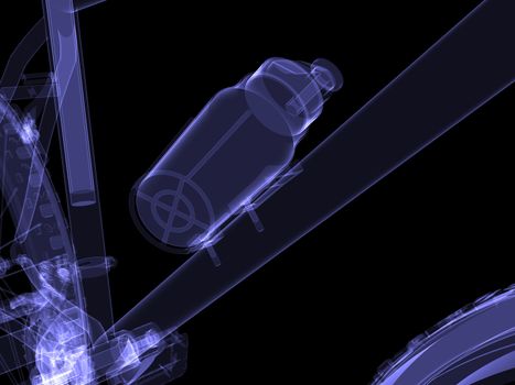 Bicycle. Water bottle. X-ray render on black background