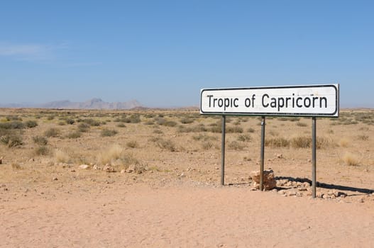 Tropic of Capricorn sign on rhe C14 road in Namibia
