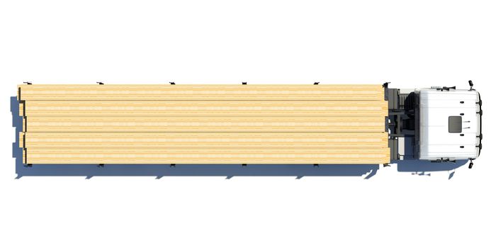 Truck transporting lumber. Top view. Isolated render on a white background