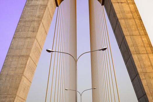 Lighting under the bridge structure Bridge attached by a long rope.